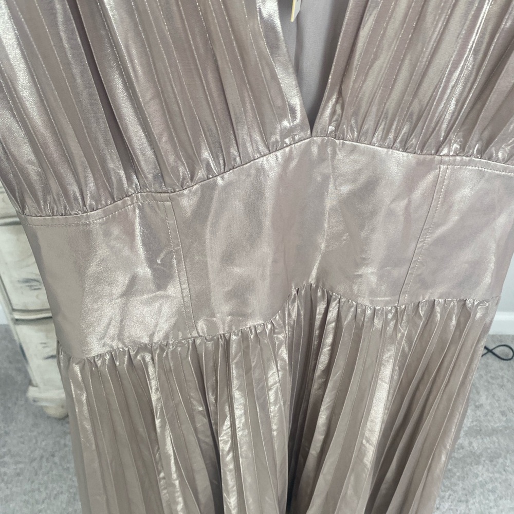 Banana Republic Metallic Taupe Pleated Midi Dress - Picture 5 of 8